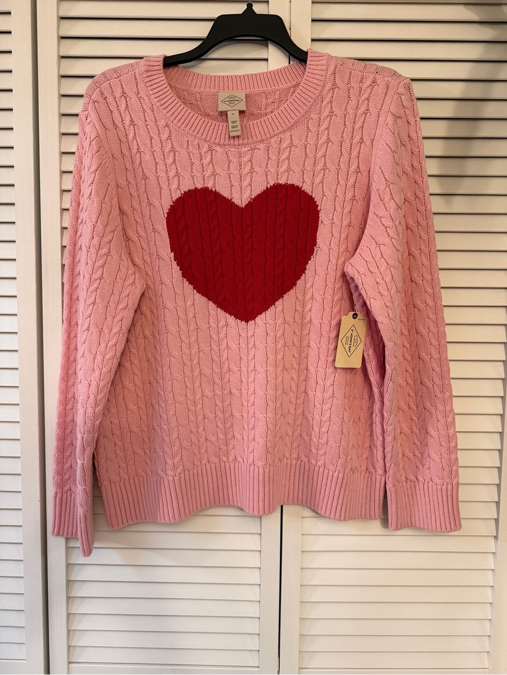 St. John's Bay Pink Cable Knit Sweater with Red Heart